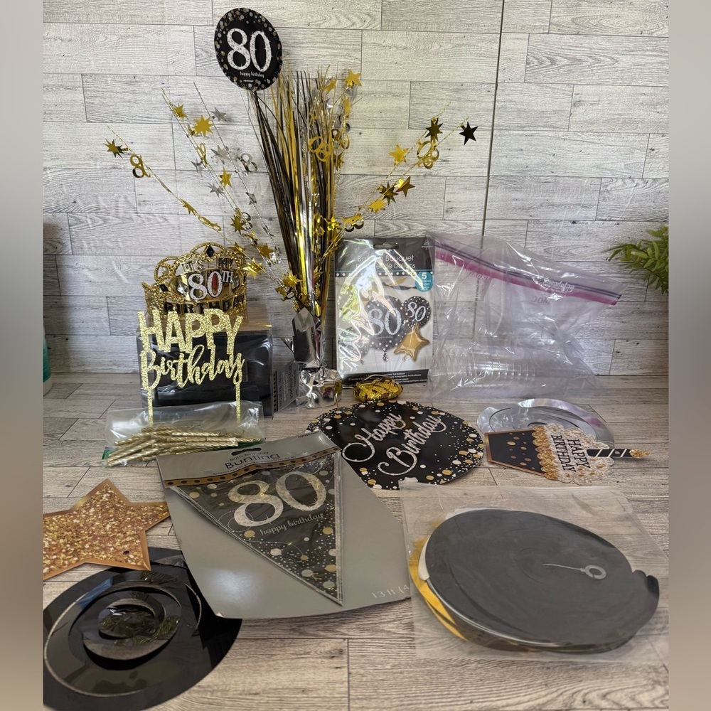 Black & Gold 80th Birthday Decorations 🎉